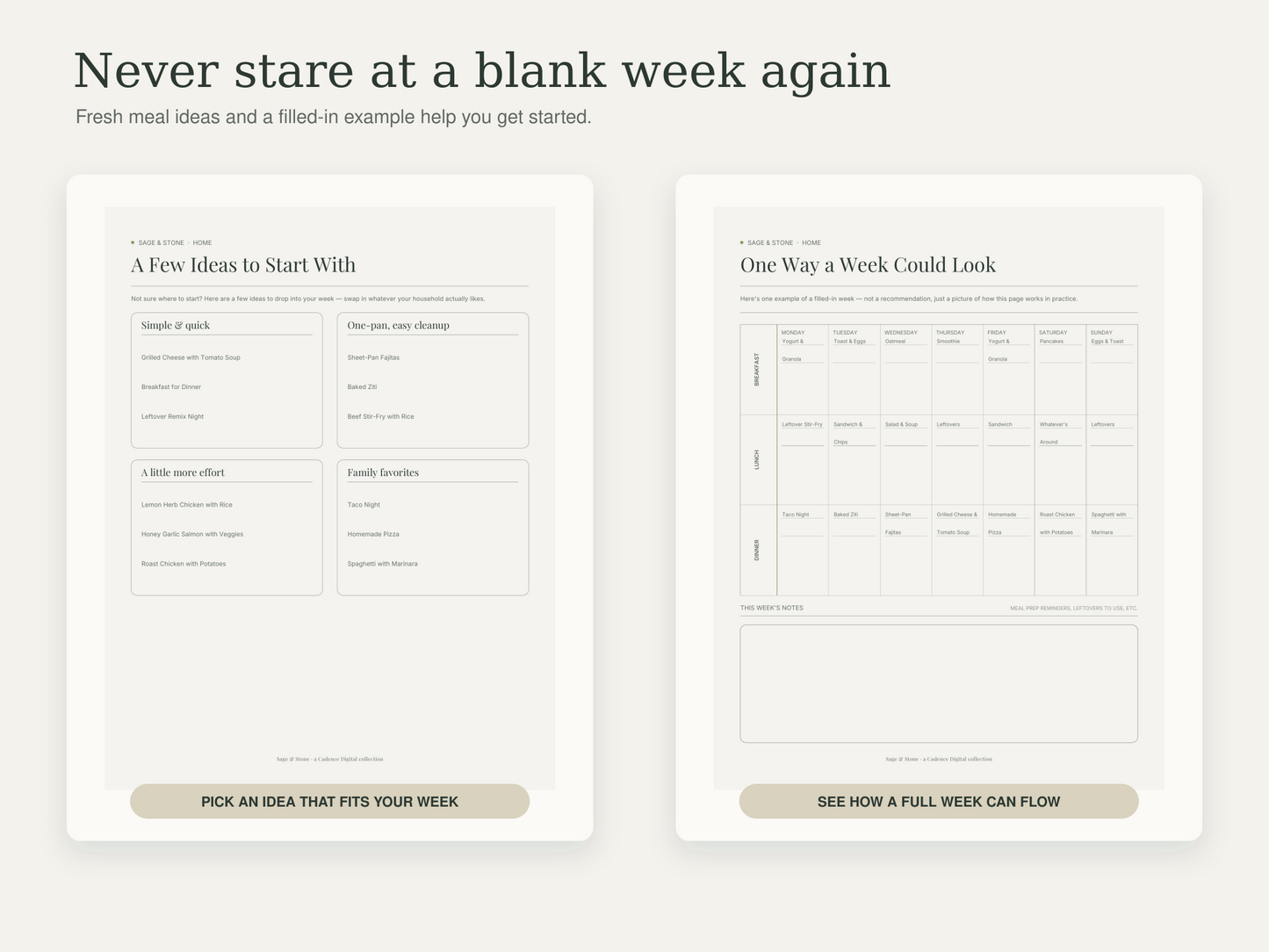 Meal Planner & Grocery List — Sage & Stone