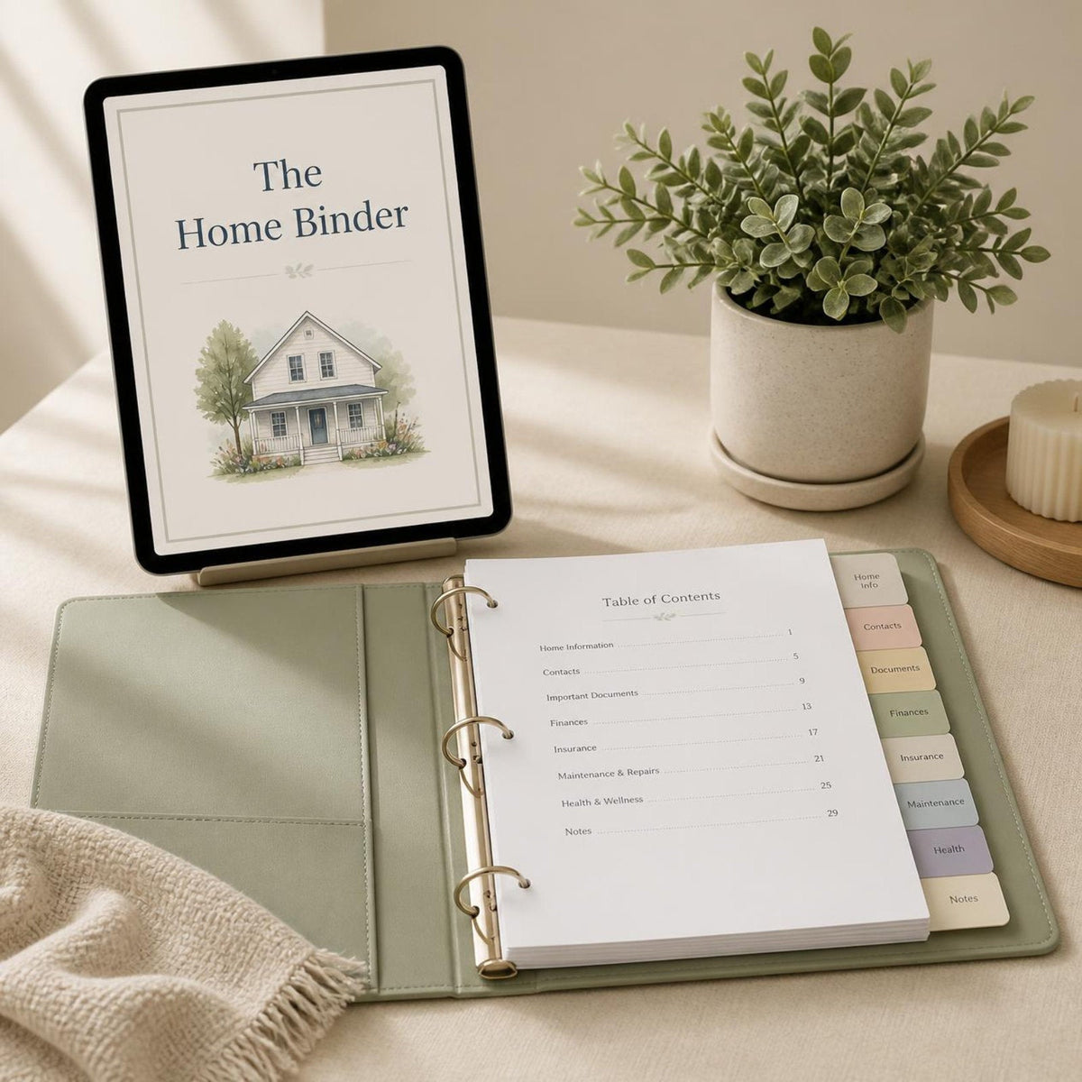Calm Home Binder cover and table of contents — printable household reference system by Sage & Stone