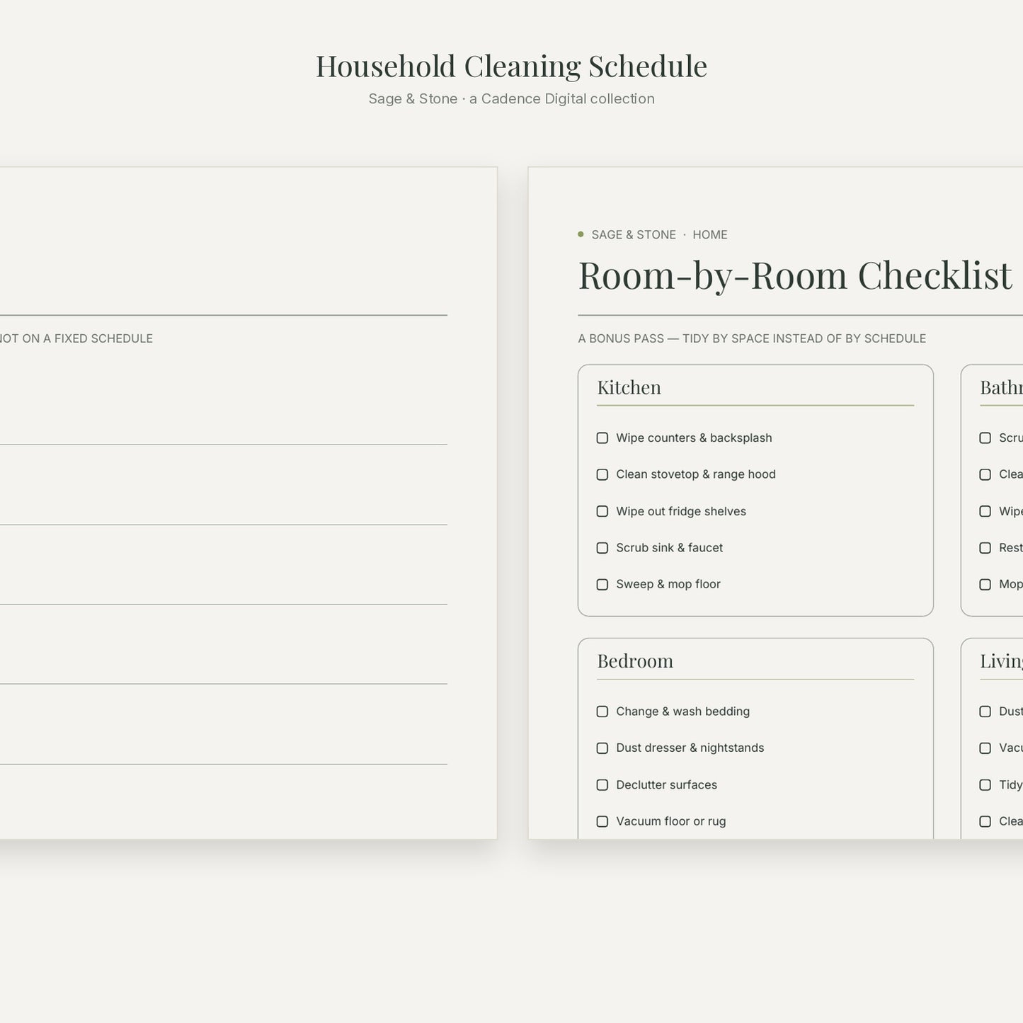 Household Cleaning Schedule — Sage & Stone