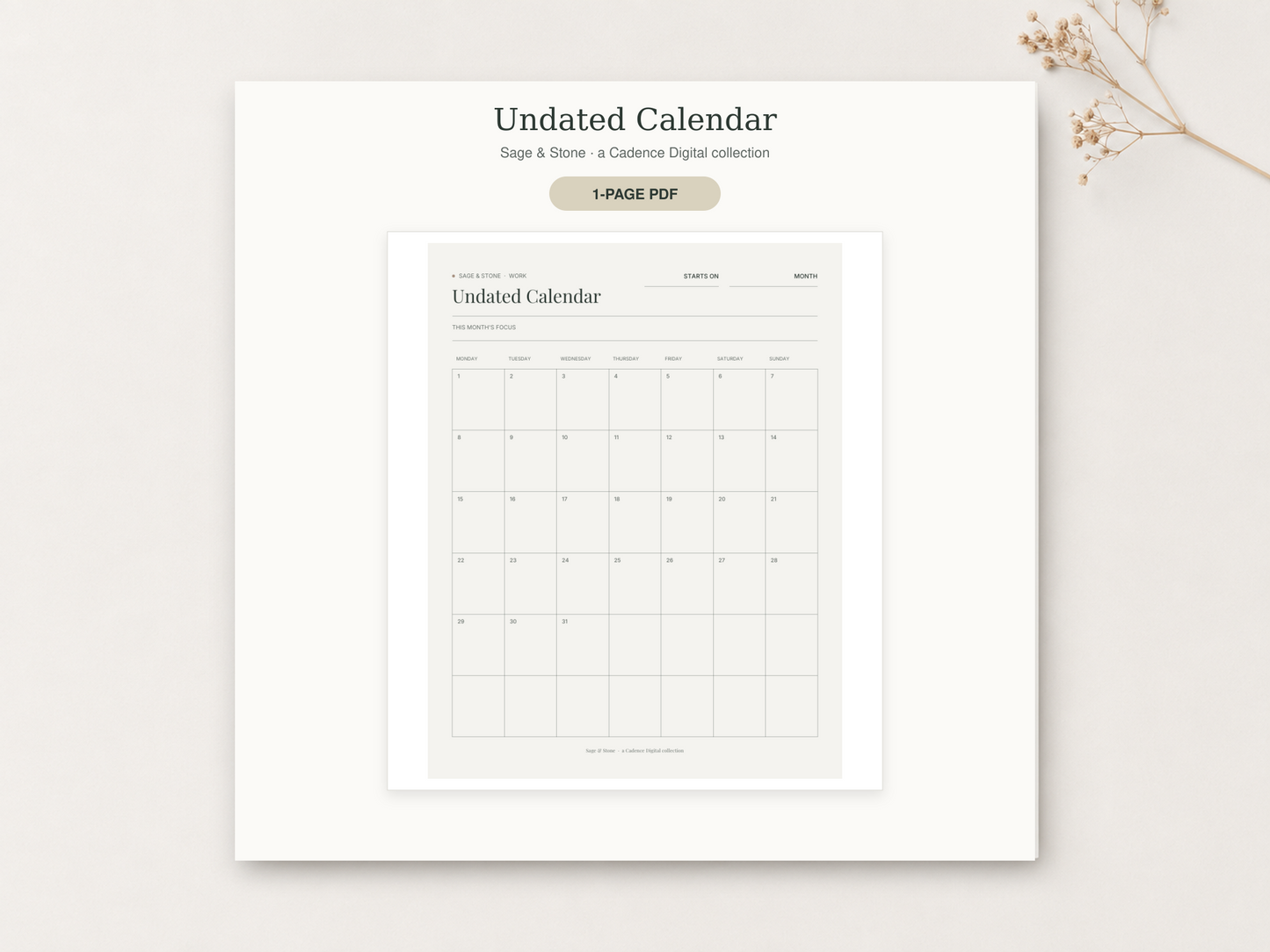 Undated Calendar — Sage & Stone