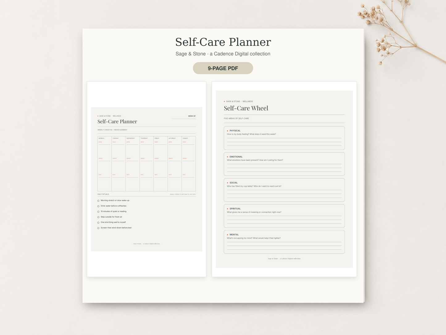 Self-Care Planner — Sage & Stone