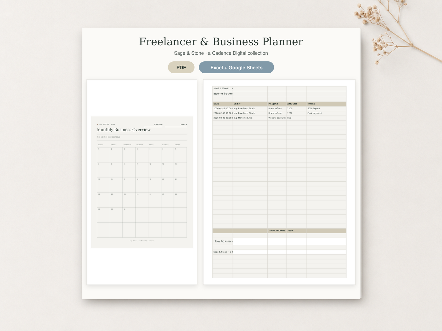 Freelancer & Business Planner — Sage & Stone