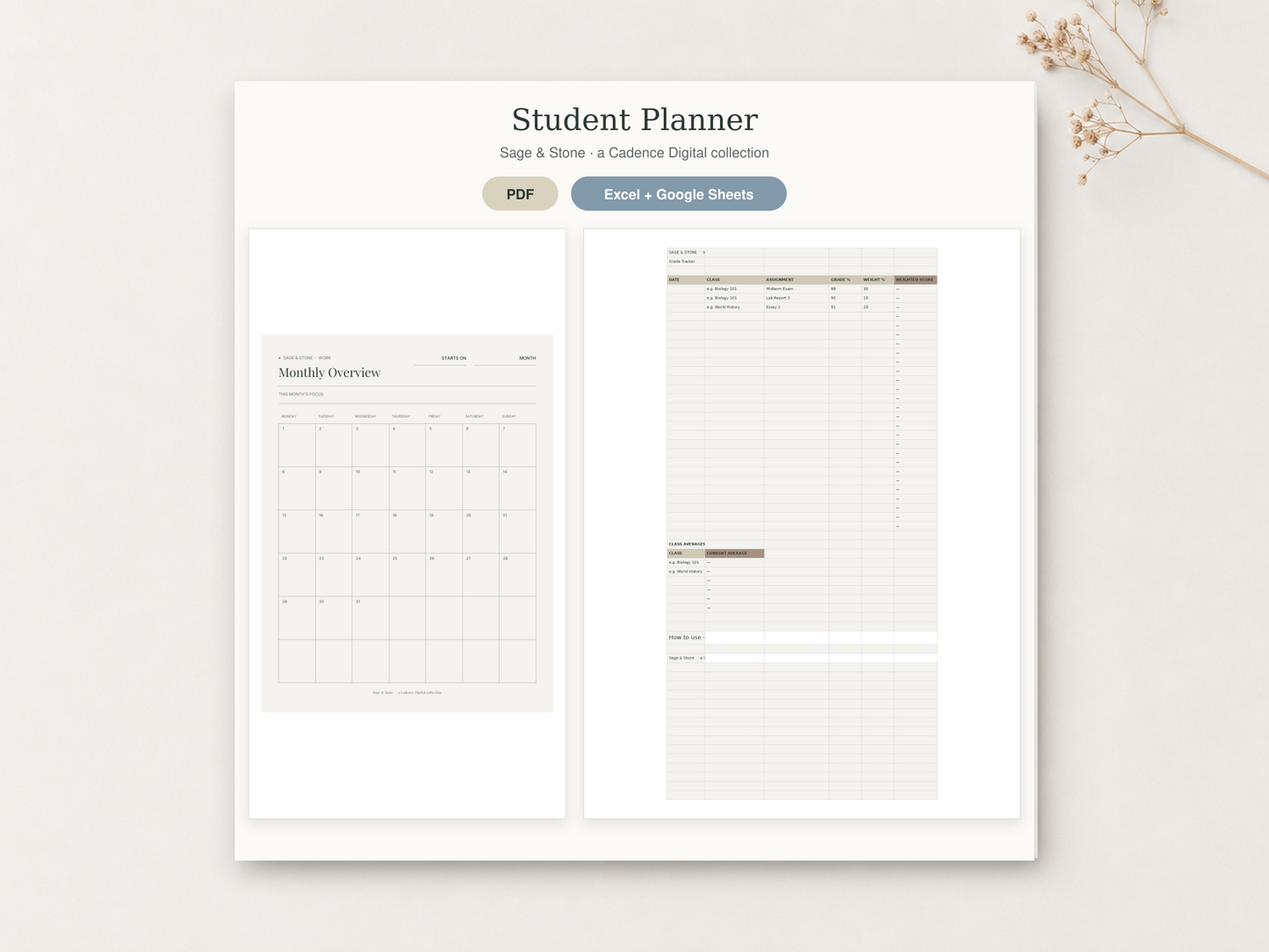 Student Planner — Sage & Stone