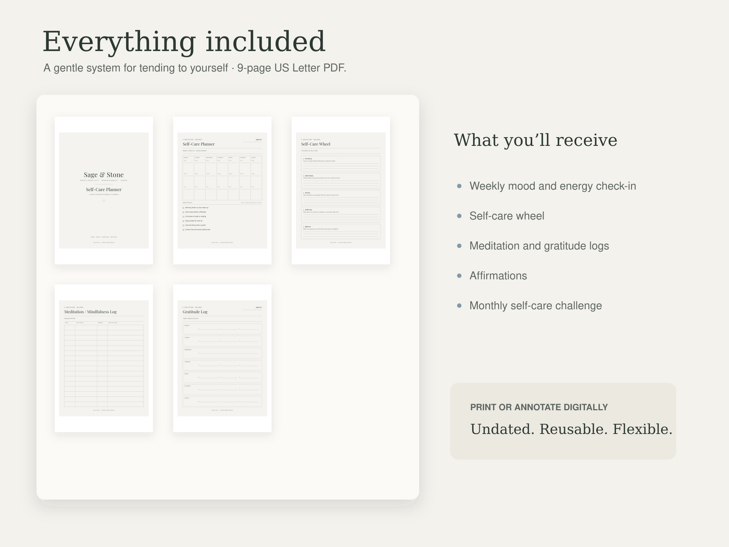 Self-Care Planner — Sage & Stone