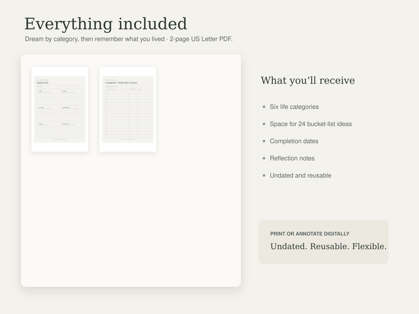Bucket List Planner — Sage & Stone