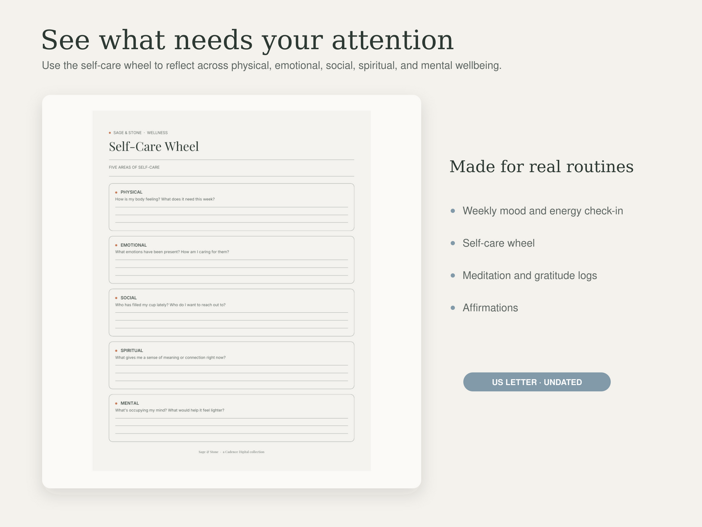 Self-Care Planner — Sage & Stone