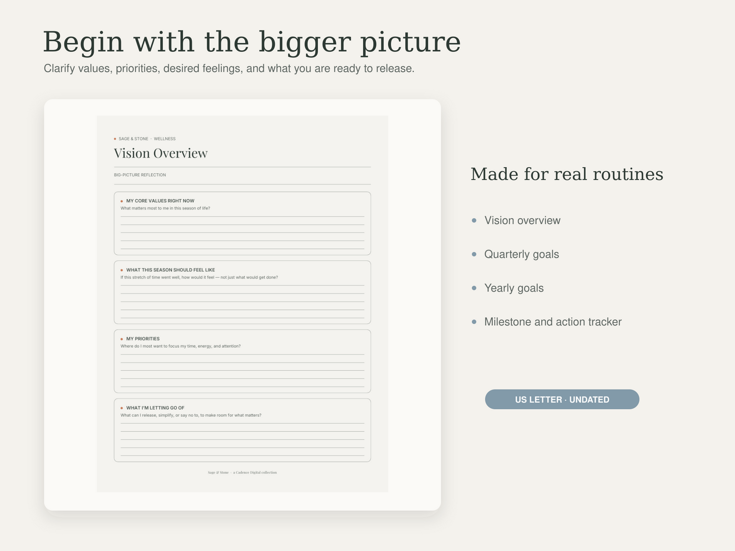 Goal-Setting / Vision Worksheet — Sage & Stone
