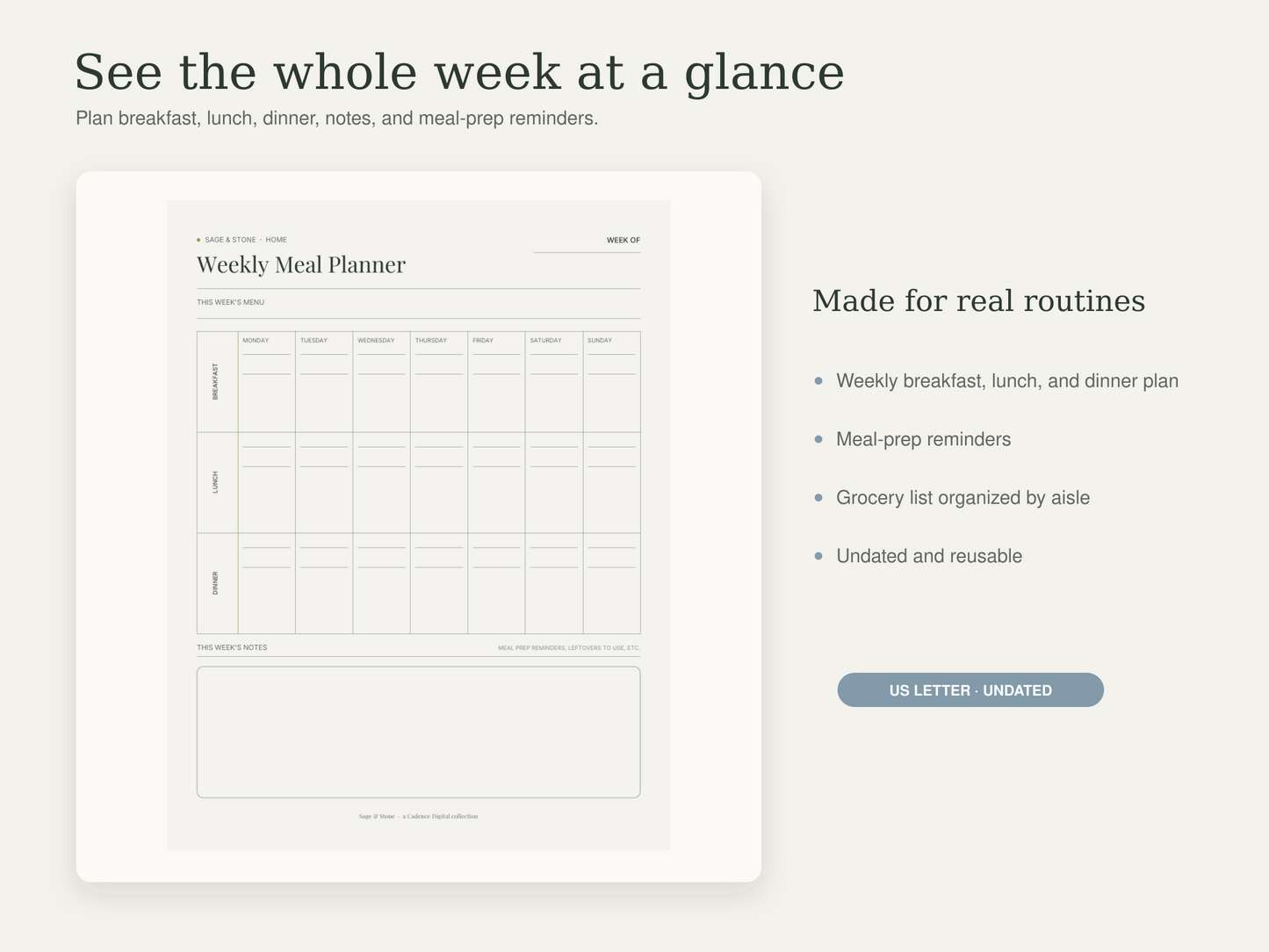 Meal Planner & Grocery List — Sage & Stone