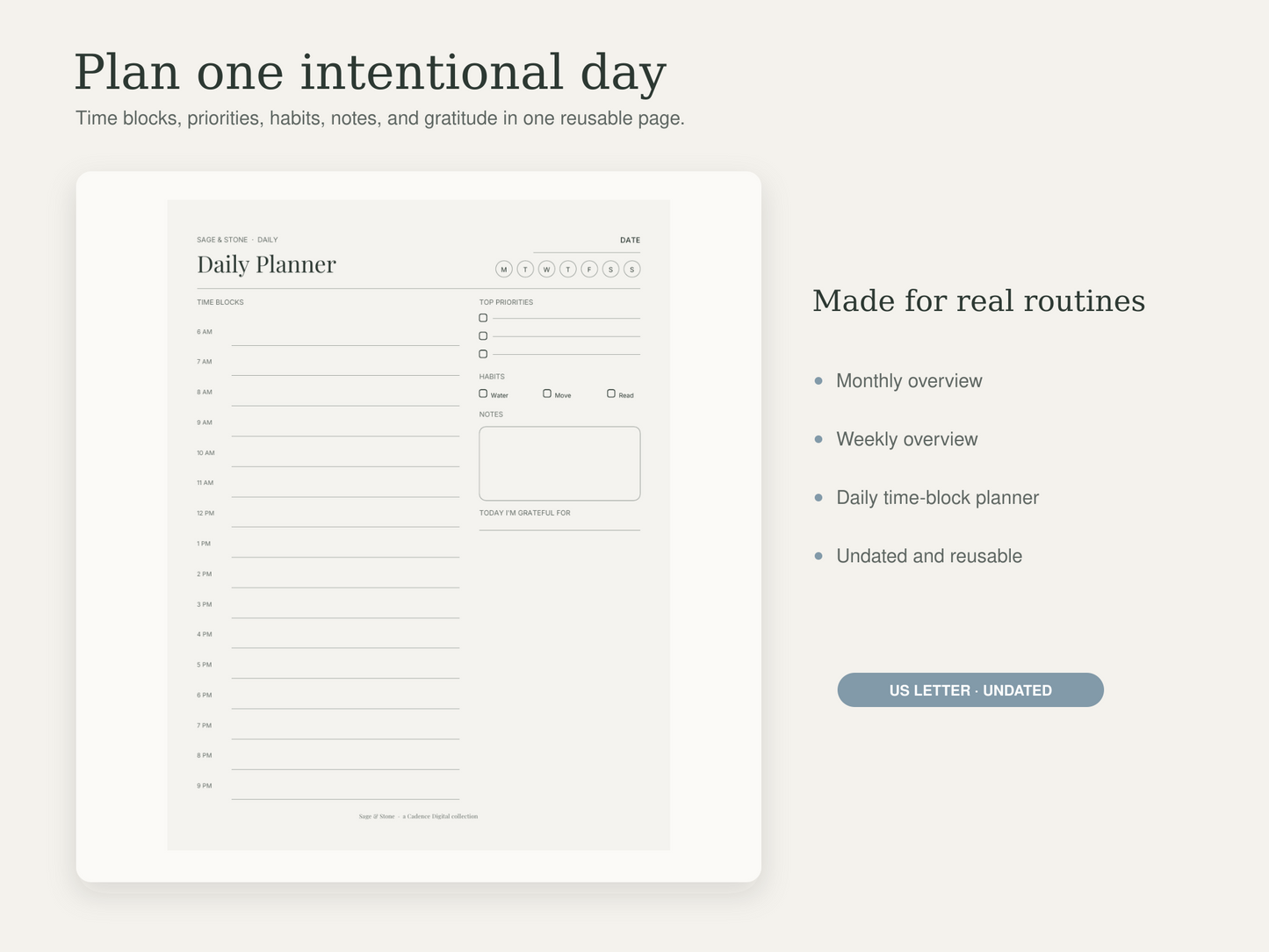 Daily & Weekly Planner — Sage & Stone
