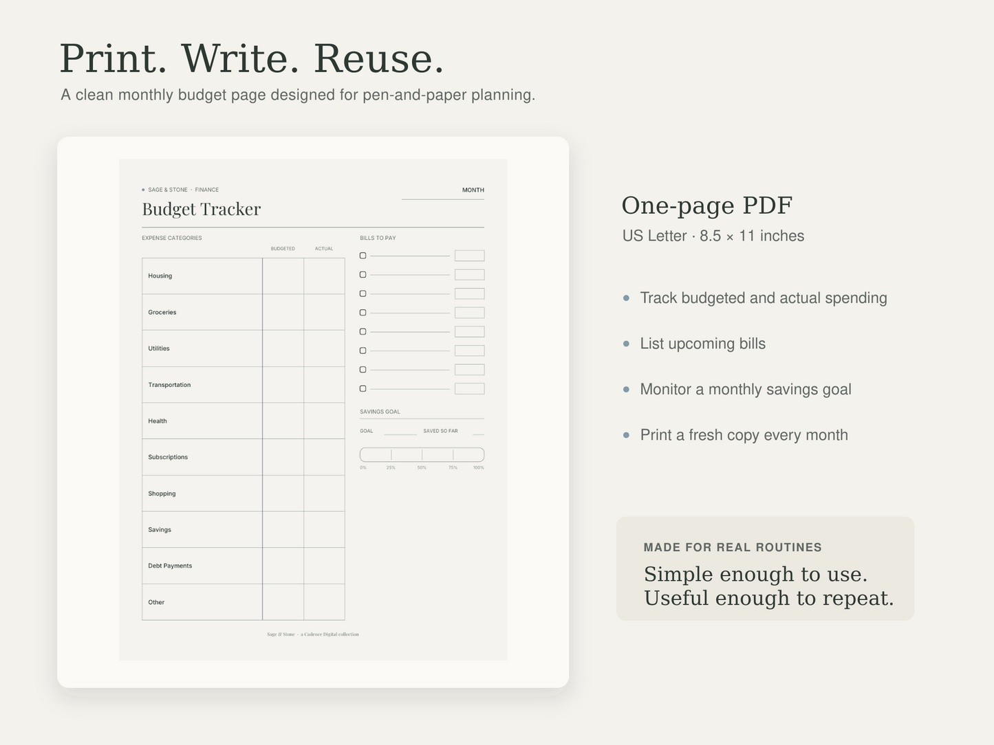 Budget Tracker — Sage & Stone