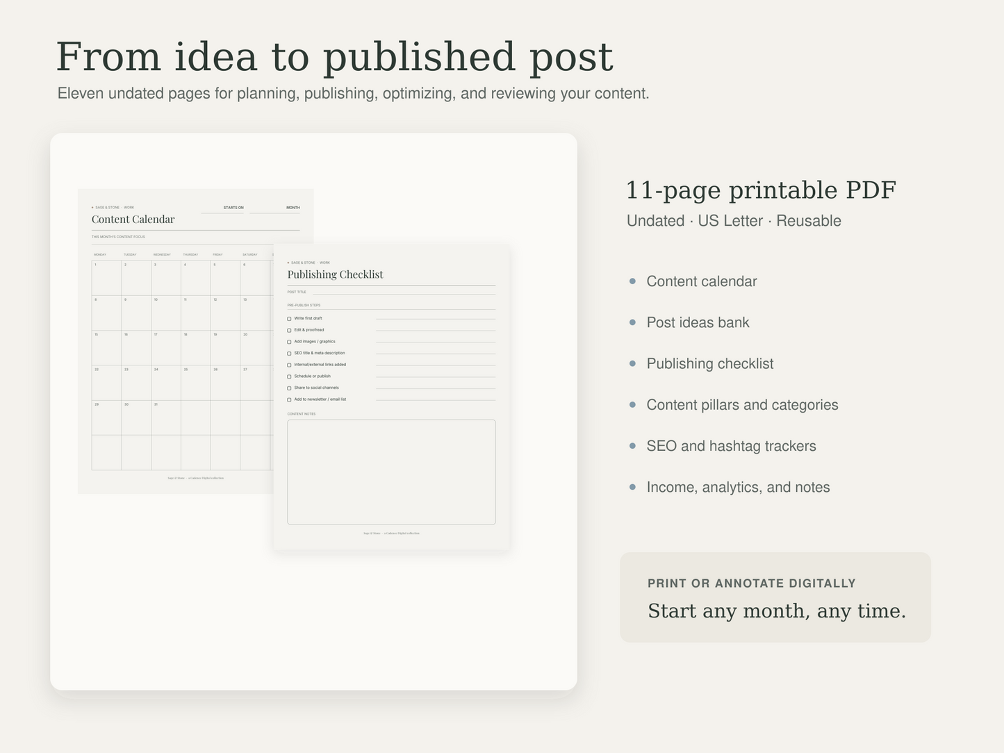 Blog & Content Planner — Sage & Stone