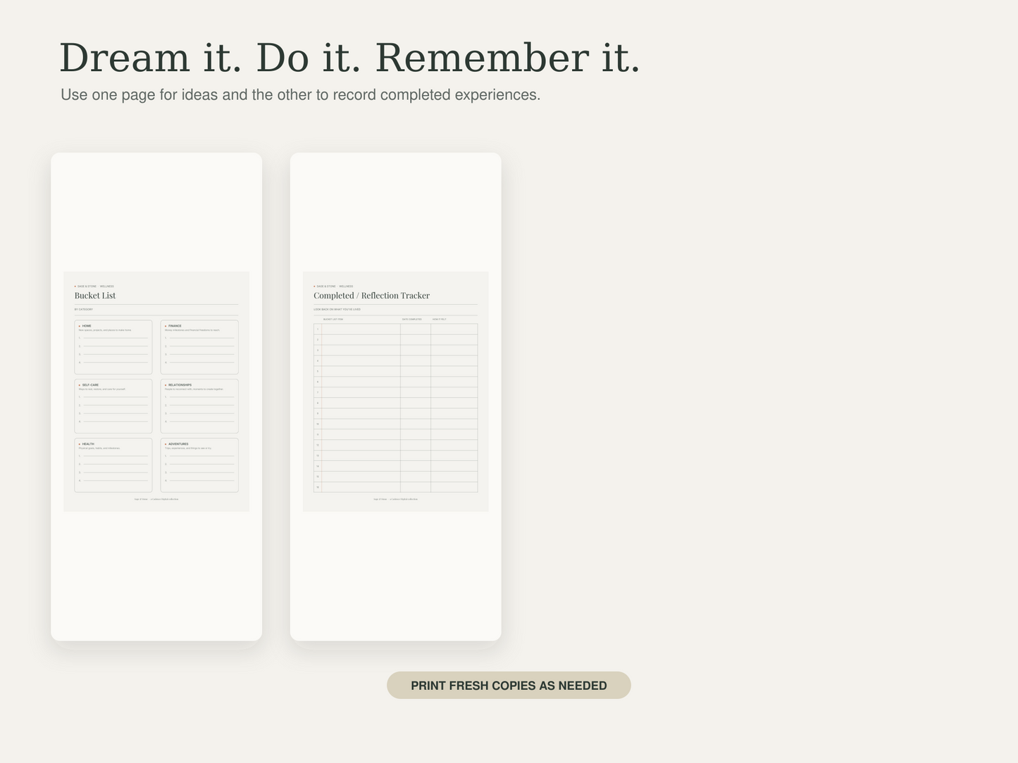 Bucket List Planner — Sage & Stone