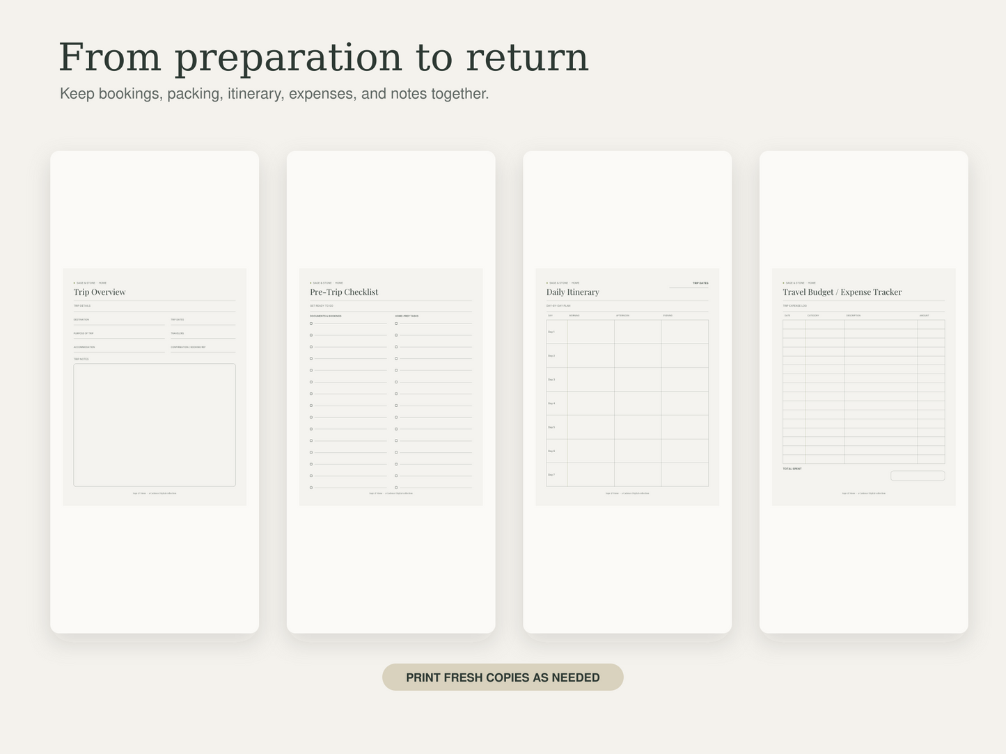 Travel Planner + Packing List — Sage & Stone