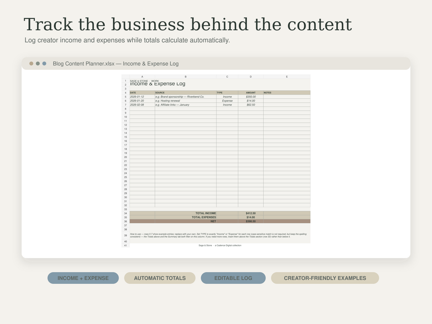 Blog & Content Planner — Sage & Stone