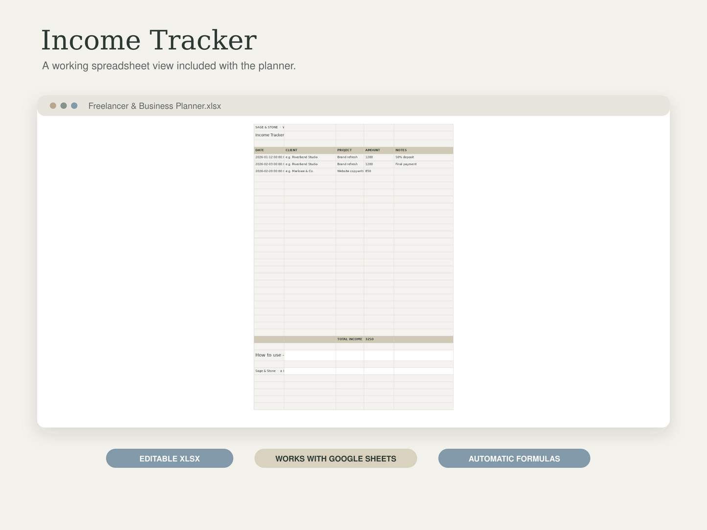 Freelancer & Business Planner — Sage & Stone