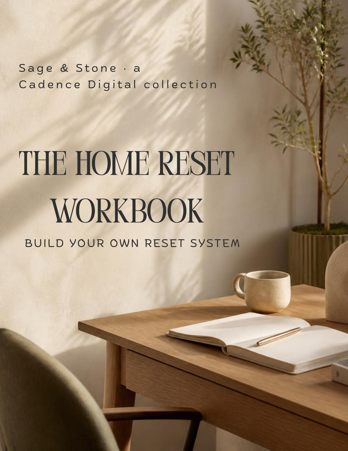 The Home Reset workbook cover — 62-page printable workbook by Sage & Stone