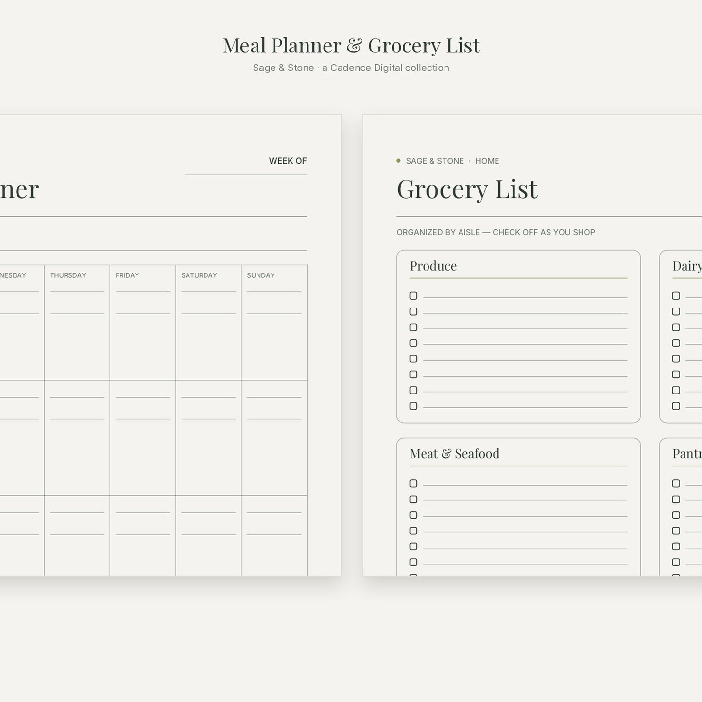Meal Planner & Grocery List — Sage & Stone